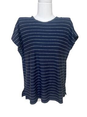 Vince Women's Knit Top Blouse Boxy Navy Blue Stripe 100% Cotton Sz S Dolman Slv